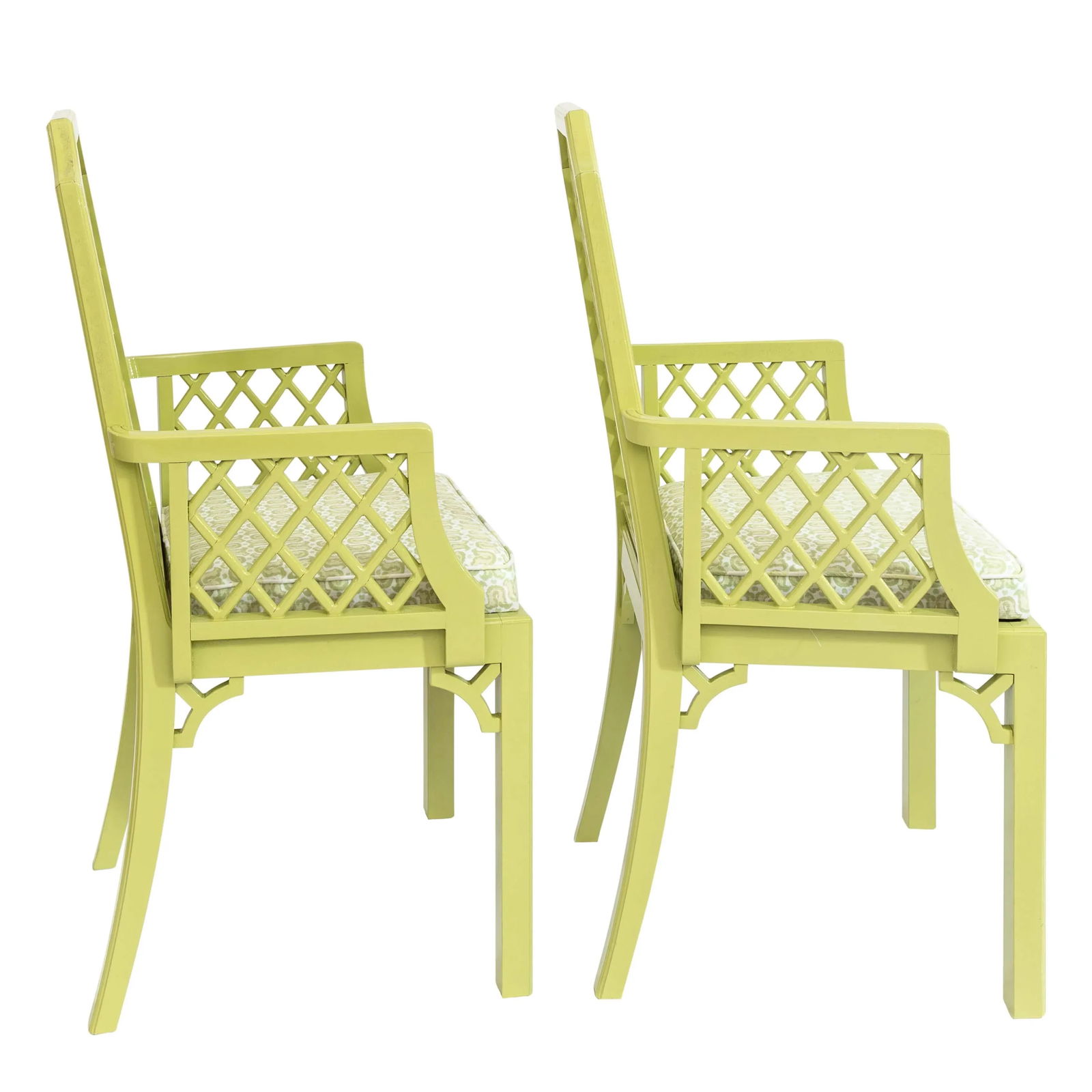 Set of 2 Green Lattice Detailed Chairs With Palm Orleans Tulipes De Marche in Garden District Fabric - 3