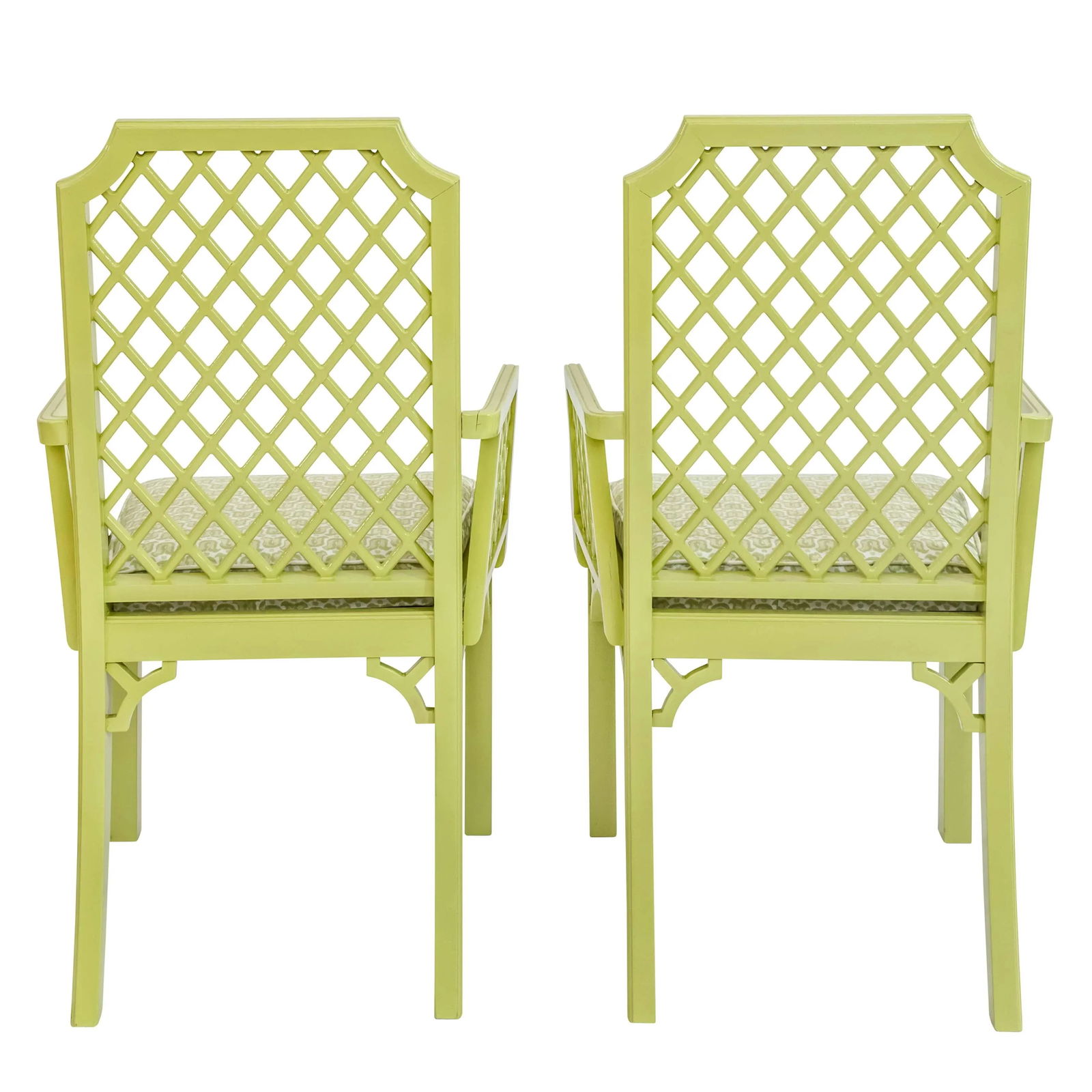 Set of 2 Green Lattice Detailed Chairs With Palm Orleans Tulipes De Marche in Garden District Fabric - 4