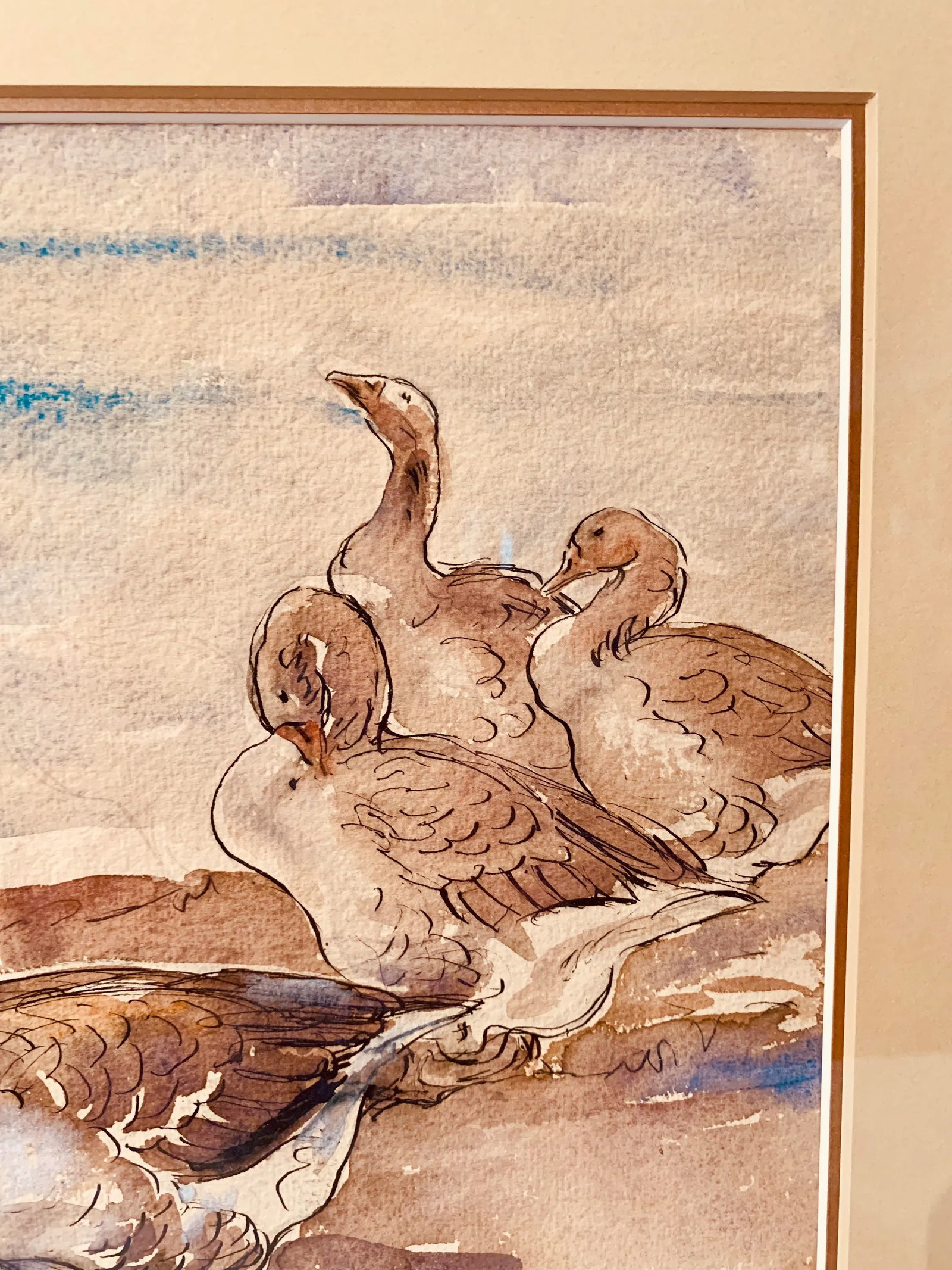 1970s Vintage Watercolor Painting of Canadian Geese, Framed - 3