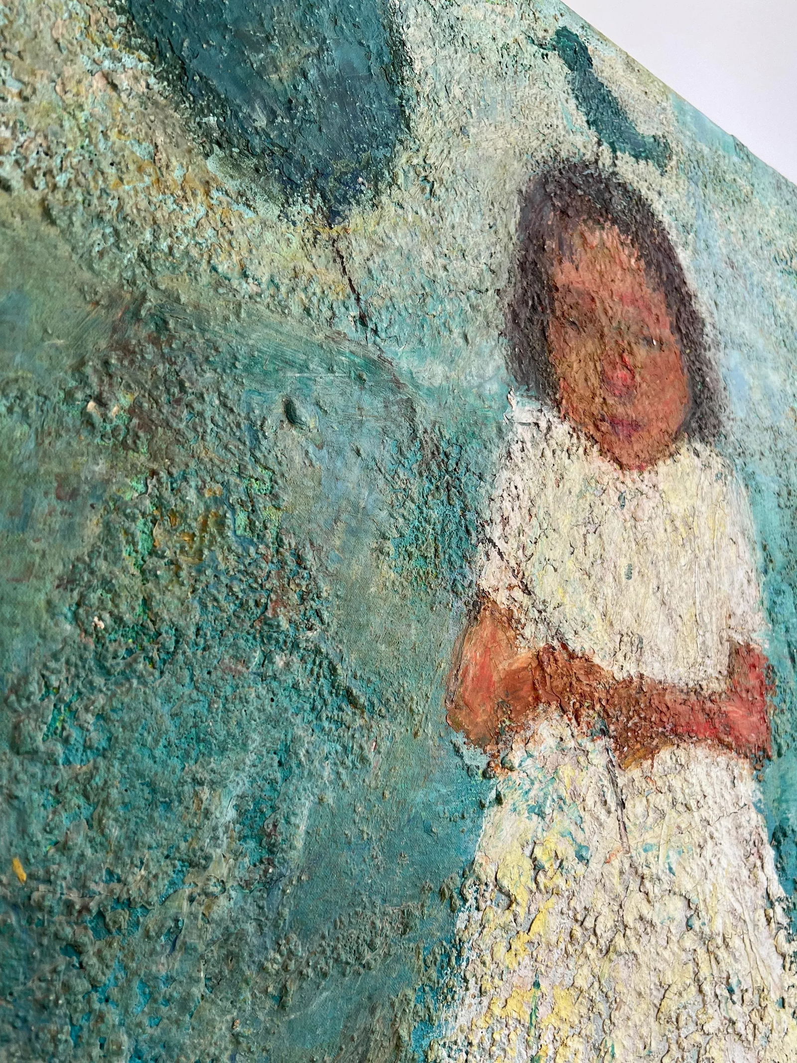Girl With Blue Balloon 2005 Large Statement Piece Oil Painting by Zaza Khabuliani, Original, Signed - 11