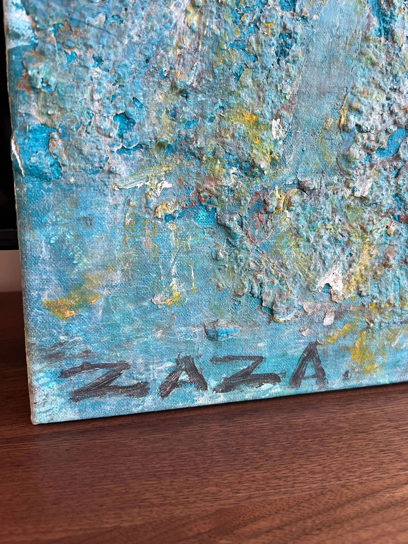 Girl With Blue Balloon 2005 Large Statement Piece Oil Painting by Zaza Khabuliani, Original, Signed - 9