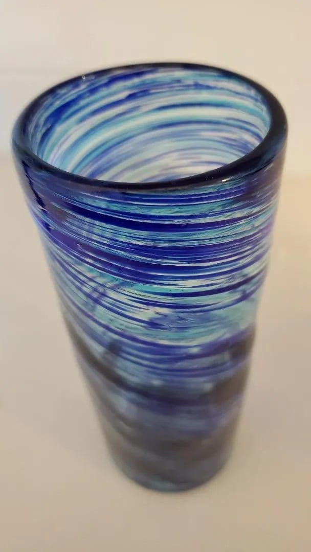 Mid 20th Century Swirling Blues Handblown Vase - 2