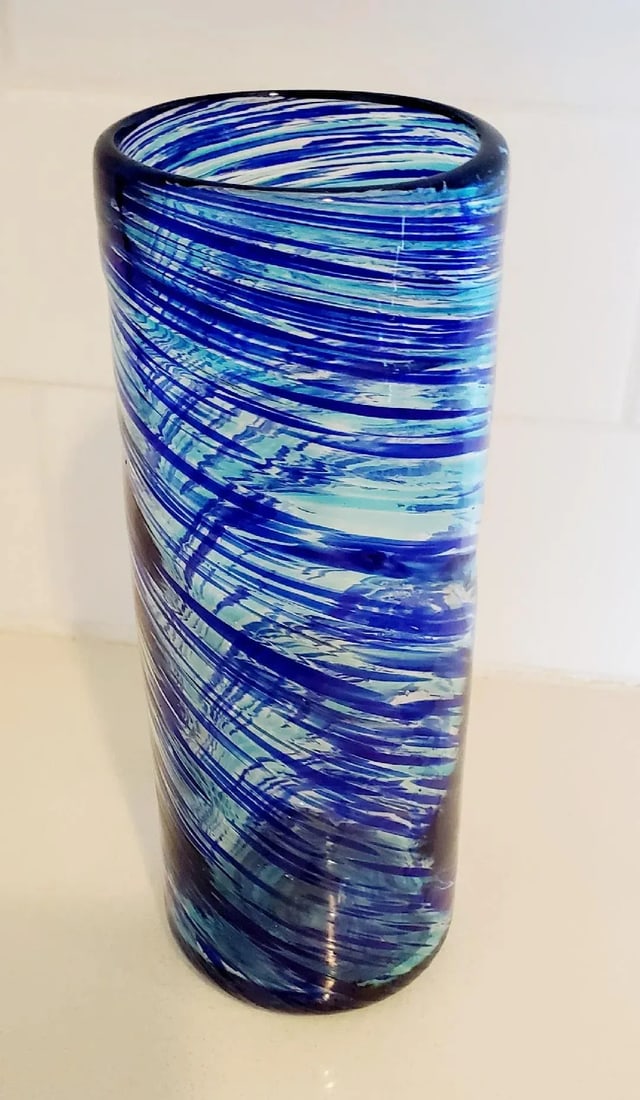 Mid 20th Century Swirling Blues Handblown Vase - 5