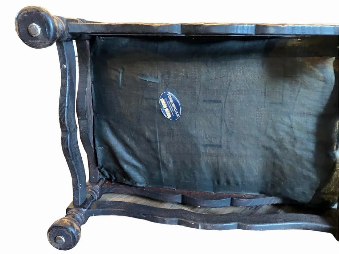 Antique Hardwood Hand Carved Low Upholstered Bench by O'Conner, Moffat & Co. Furniture - 11