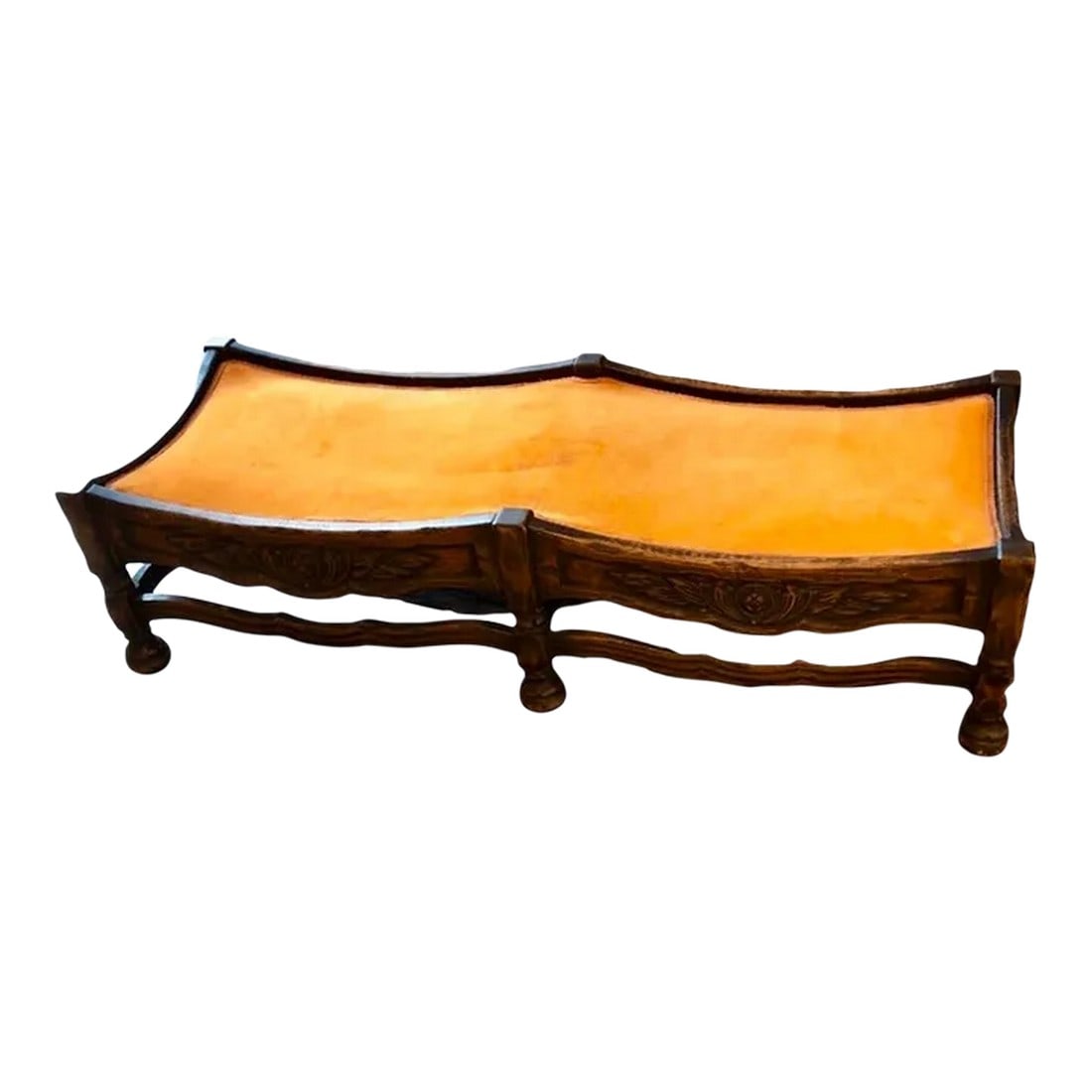 Antique Hardwood Hand Carved Low Upholstered Bench by O'Conner, Moffat & Co. Furniture (1 of 11)