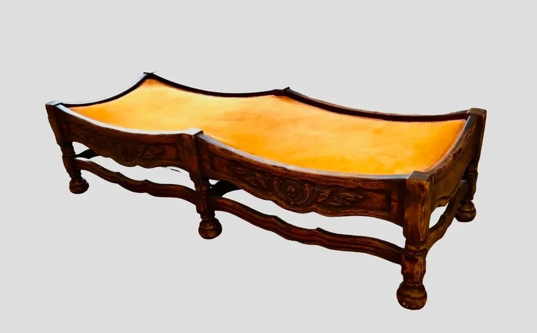 Antique Hardwood Hand Carved Low Upholstered Bench by O'Conner, Moffat & Co. Furniture - 2