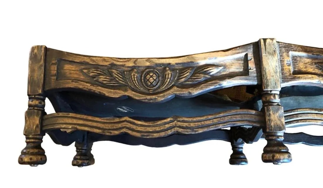 Antique Hardwood Hand Carved Low Upholstered Bench by O'Conner, Moffat & Co. Furniture - 4
