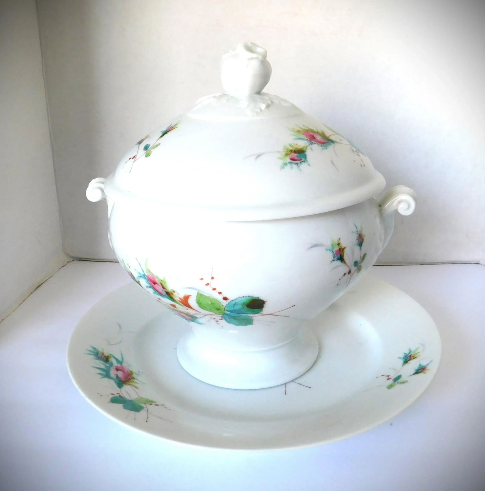 Richard Ginori Large Porcelain Ceramic Covered Vintage Serving Piece and Under Plate, Made in Italy - 12