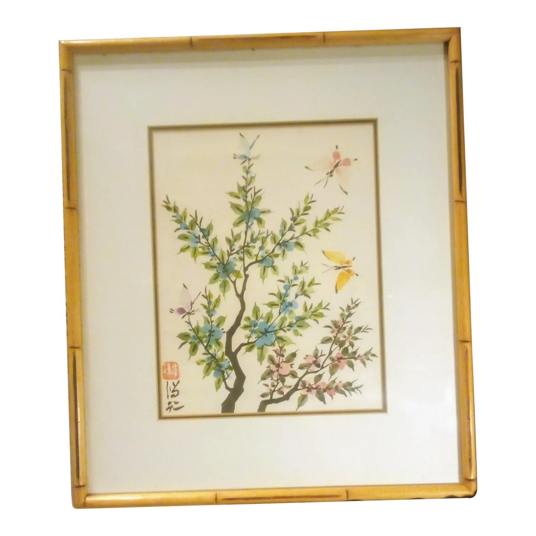 1970s Authentic Signed Japanese Painting, Framed: Original and Signed Painting by Johnson Lee. The last of the real Chinese Finger Painting style. Story and signature on the back of painting. Condition: Original Condition Unaltered; Some Imperfection