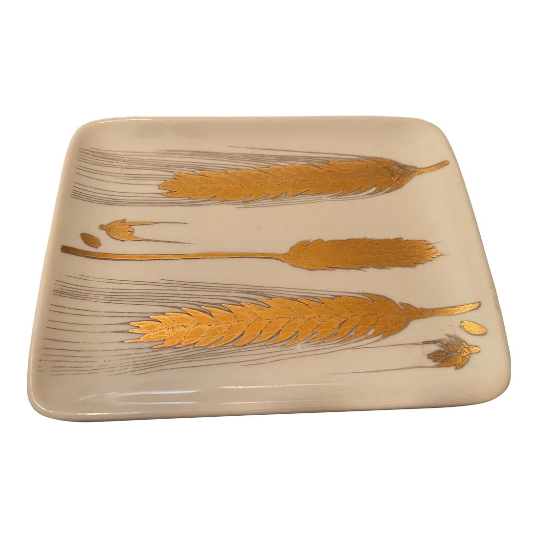 1980s Mid Century Piero Fornasetti Corn Husk Gold Leaf Trinket Tray (1 of 4)