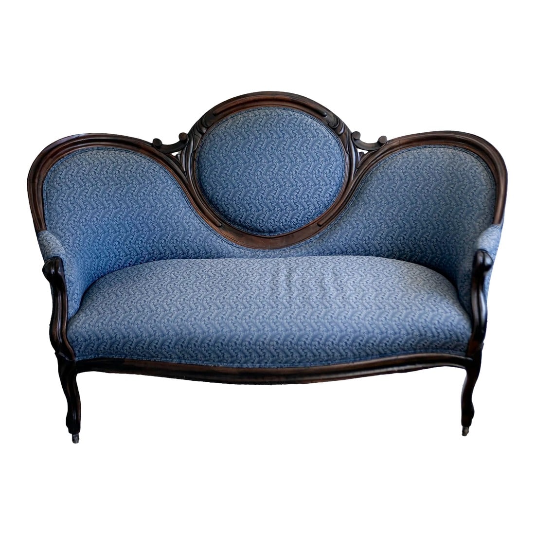 Early 1900s Victorian Ebonized Walnut Sofa in Blue (1 of 11)