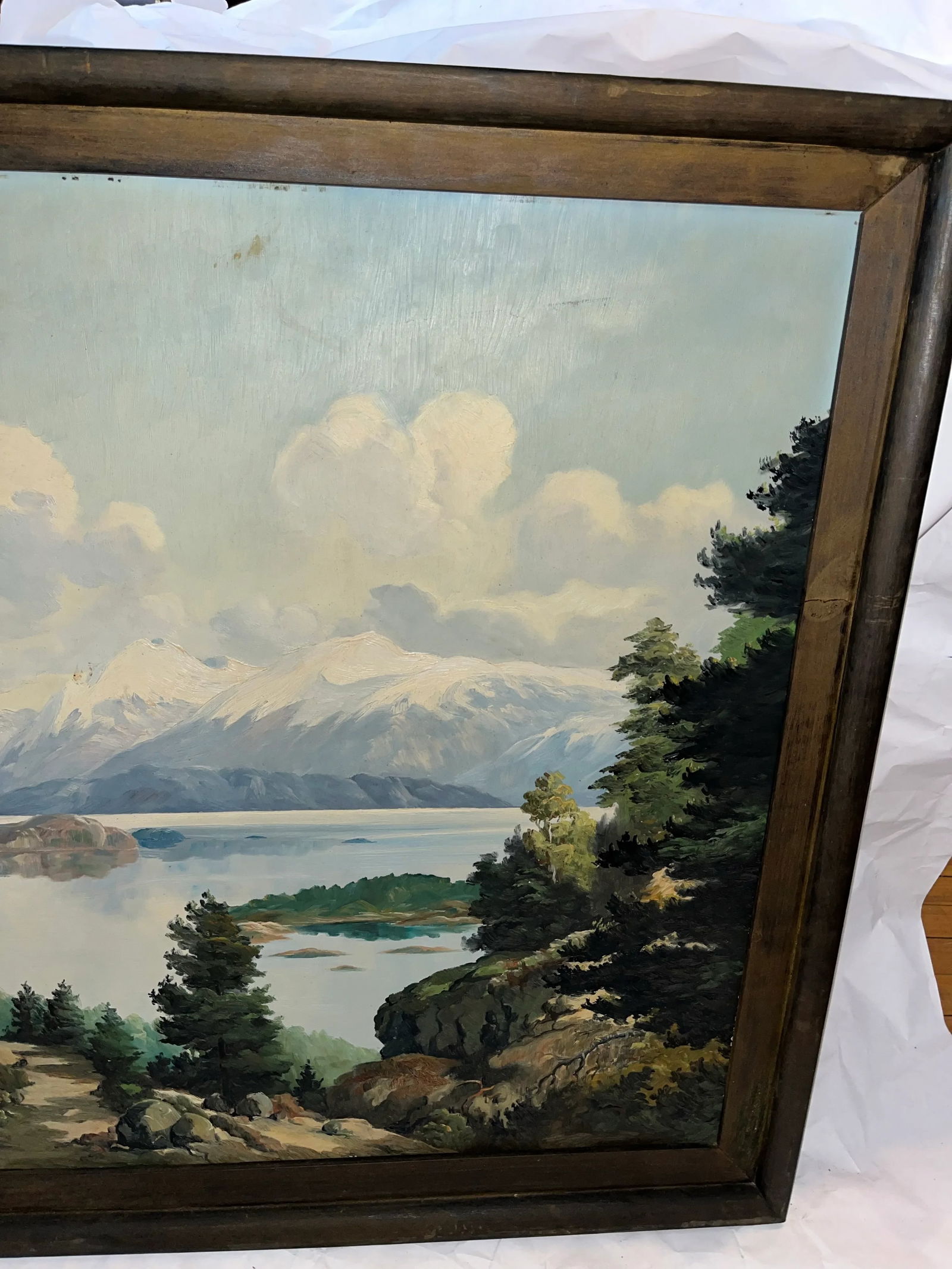 Jens Tvedt Large Oil on Masonite Painting of Mountain Lake & Mountain Scenery, Framed - 3