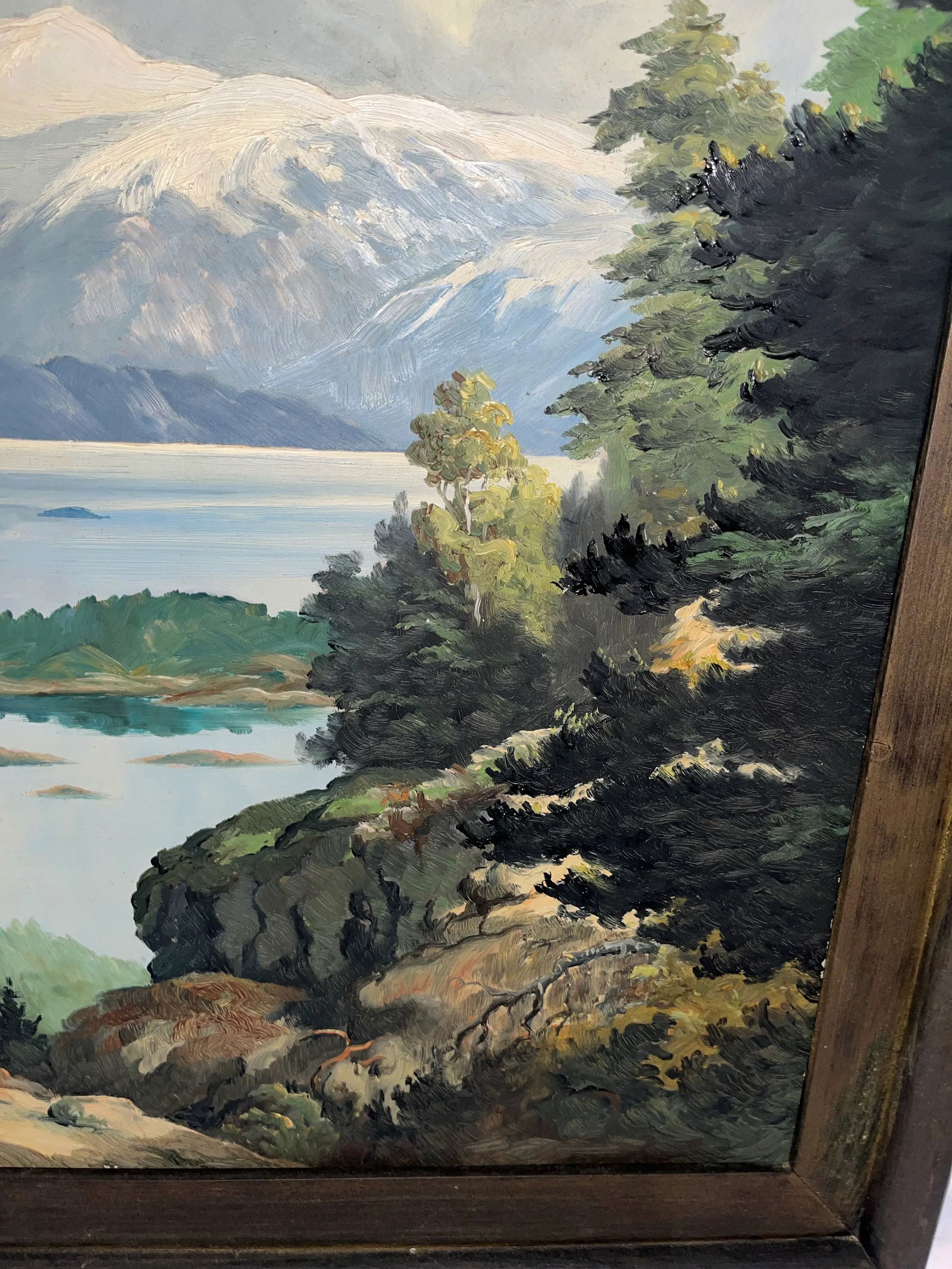 Jens Tvedt Large Oil on Masonite Painting of Mountain Lake & Mountain Scenery, Framed - 6