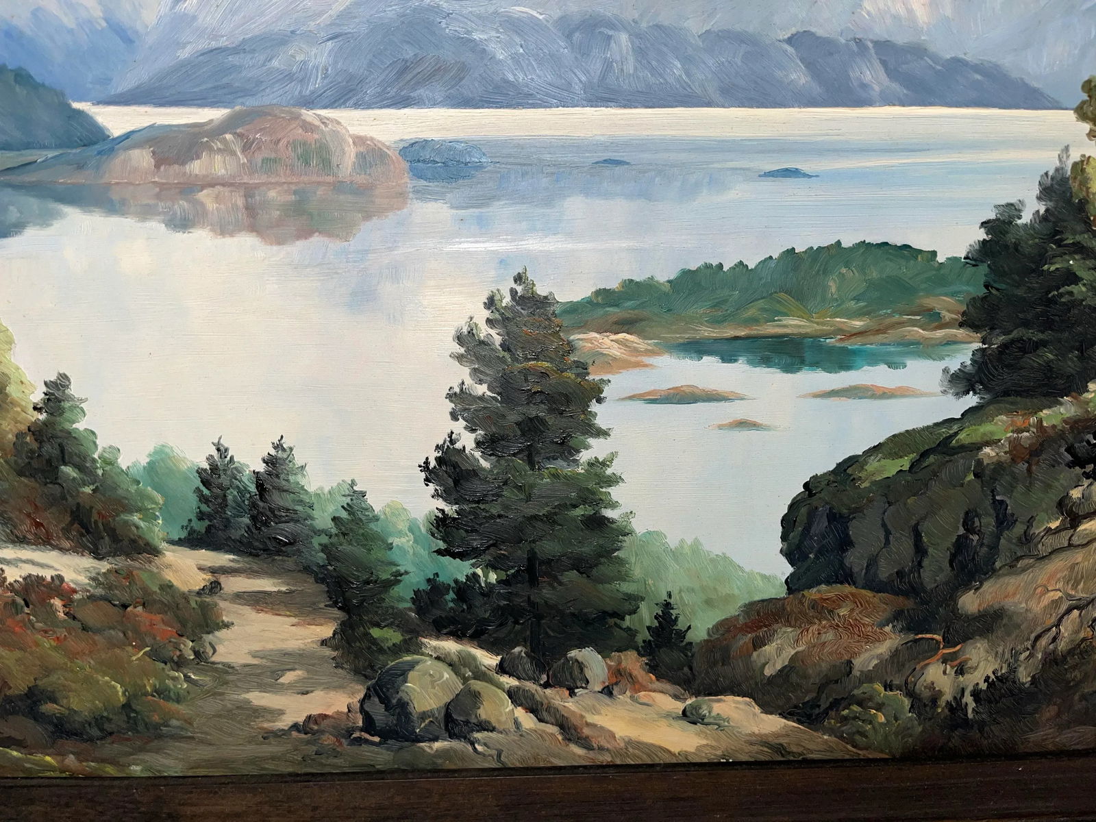 Jens Tvedt Large Oil on Masonite Painting of Mountain Lake & Mountain Scenery, Framed - 7