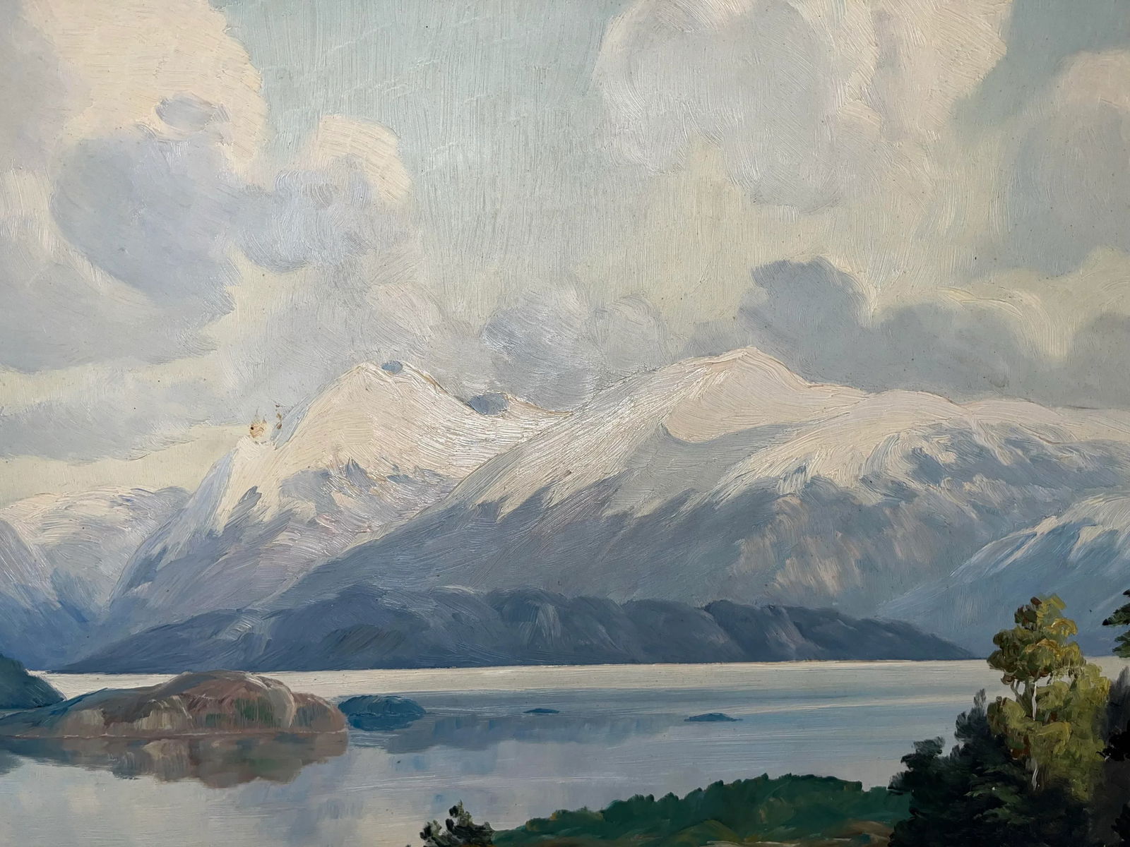 Jens Tvedt Large Oil on Masonite Painting of Mountain Lake & Mountain Scenery, Framed - 8