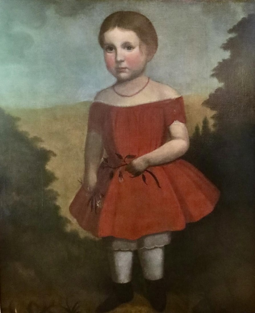 Folk Art Portrait Painting "Young Girl in a Red Dress", American, Circa 1825 - 3