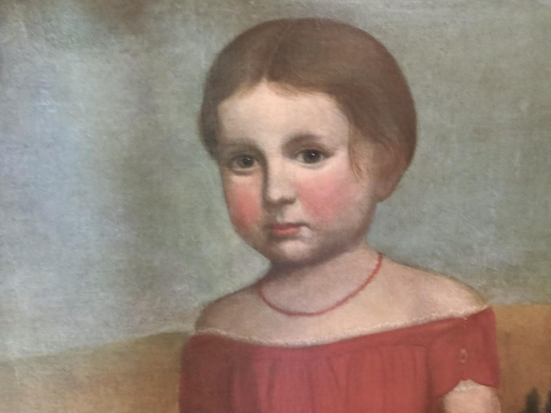 Folk Art Portrait Painting "Young Girl in a Red Dress", American, Circa 1825 - 4