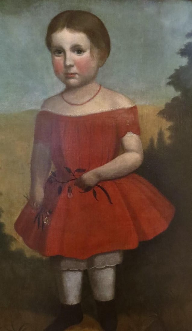 Folk Art Portrait Painting "Young Girl in a Red Dress", American, Circa 1825 - 5
