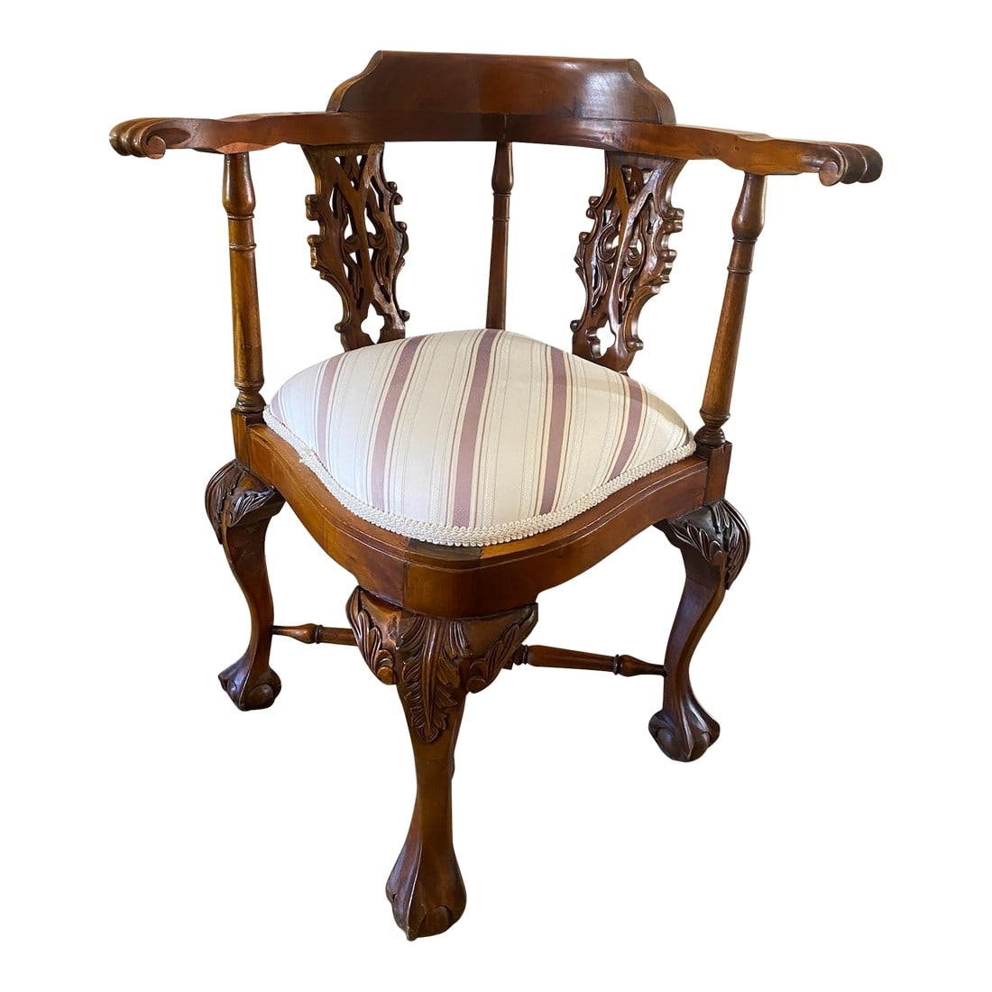 Late 20th Century Intricately Carved Mahogany Corner Chair (1 of 12)