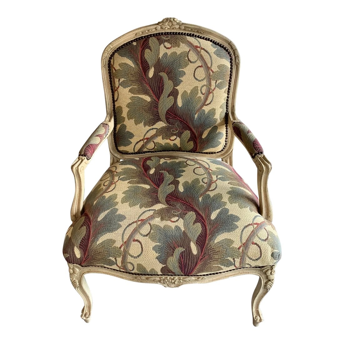 French Style Textured Paint Decorated Open Arm Bergere Accent Chair Baker Furniture Co: Beautifull Painted Bergere Chair by Baker Furniture Co. In Excellent Structural Condition Ready To Use! While the chair is in great shape overall, there are some areas where the paint has chipped or w