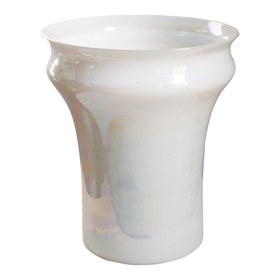 Large Handblown White Opaline Iridescent Glass Modernist Vase (1 of 10)