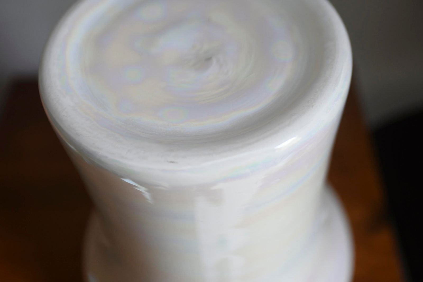 Large Handblown White Opaline Iridescent Glass Modernist Vase - 6