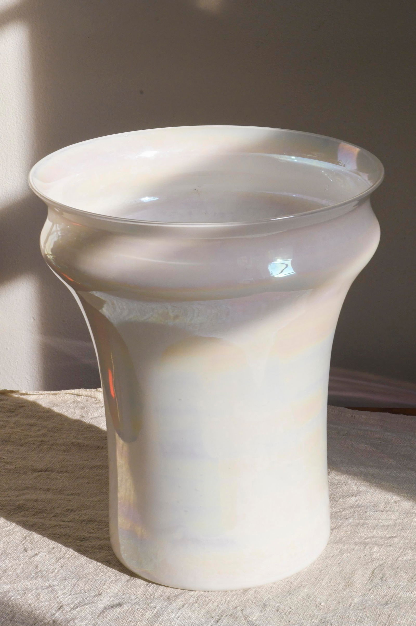 Large Handblown White Opaline Iridescent Glass Modernist Vase - 7