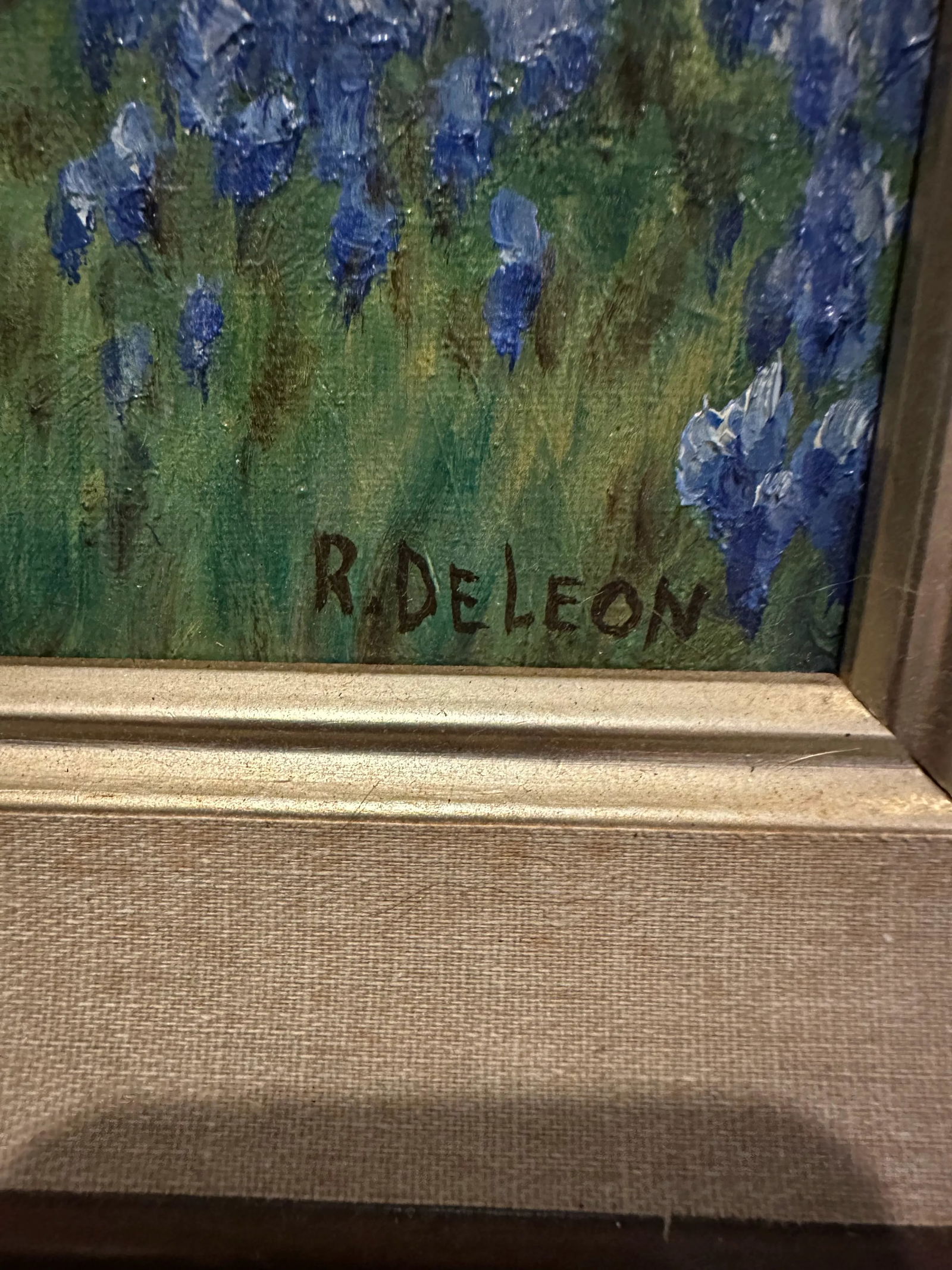 1980s Painting of the Blue Bonnets in the Texas Hill Country by Robert DeLeon, Framed - 2