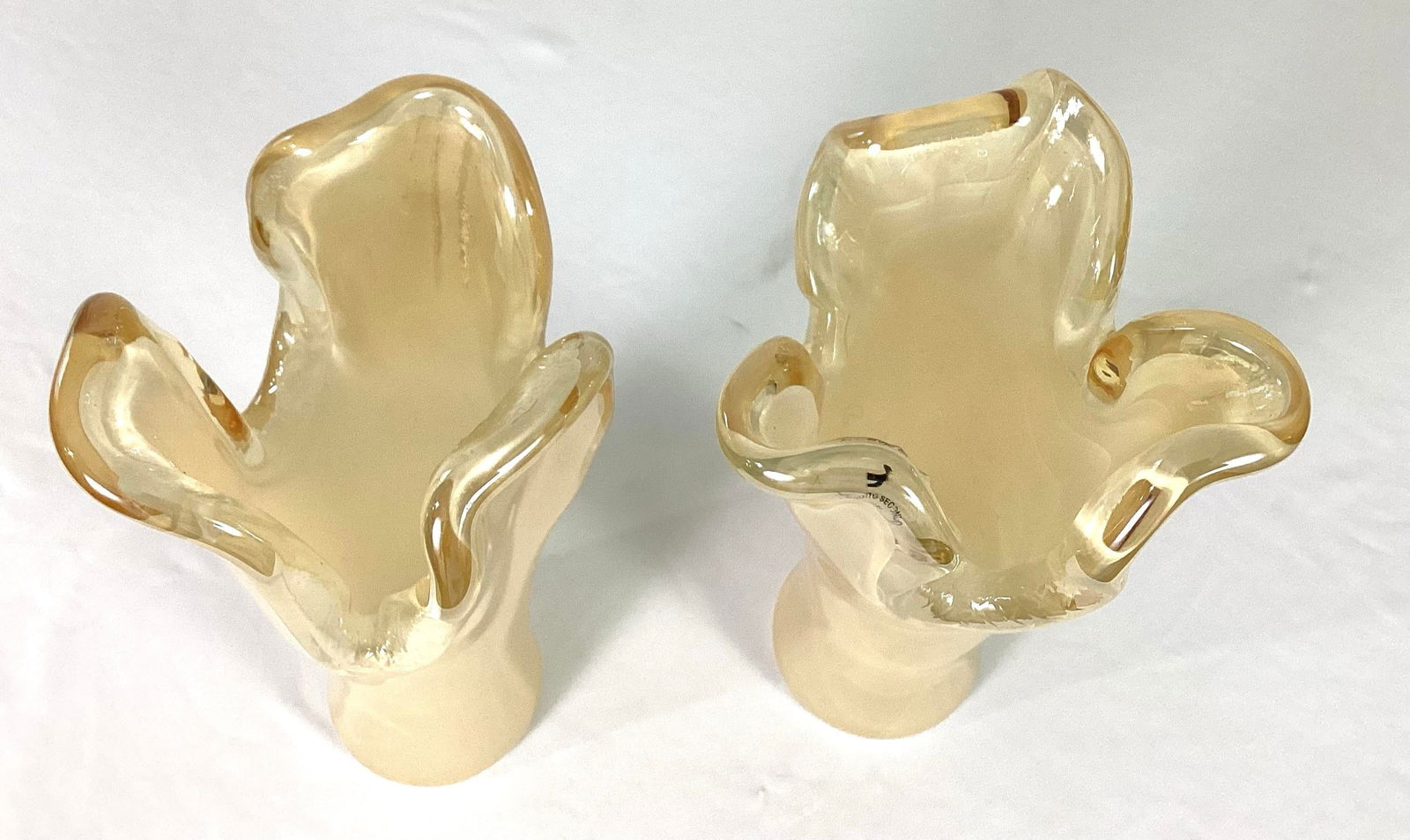 1950s Murano-Gold Swirl,swung and Stretched Art Glass Vases- a Pair - 2