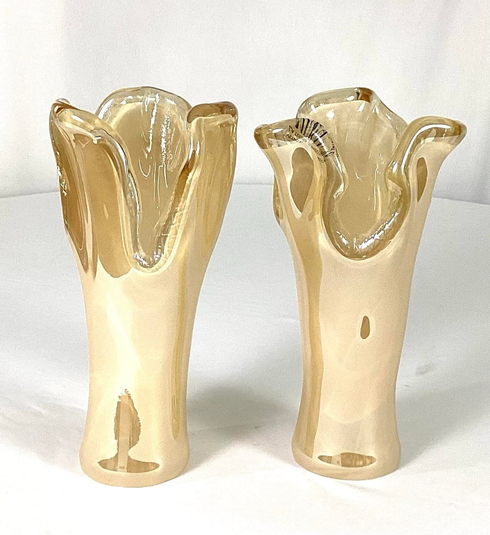 1950s Murano-Gold Swirl,swung and Stretched Art Glass Vases- a Pair - 3