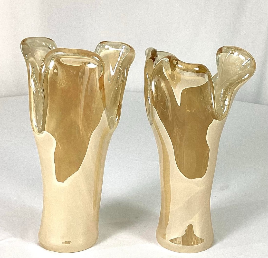 1950s Murano-Gold Swirl,swung and Stretched Art Glass Vases- a Pair - 4