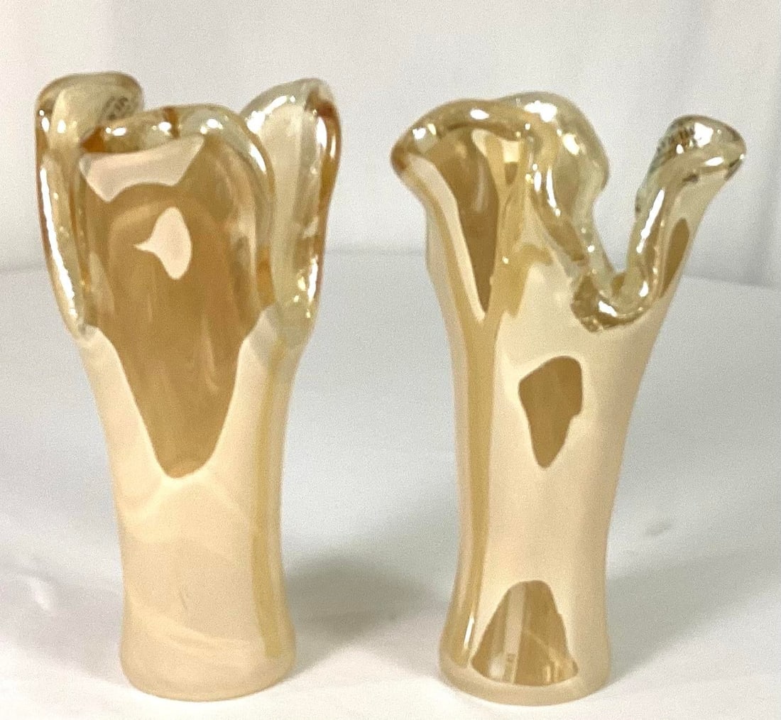1950s Murano-Gold Swirl,swung and Stretched Art Glass Vases- a Pair - 5