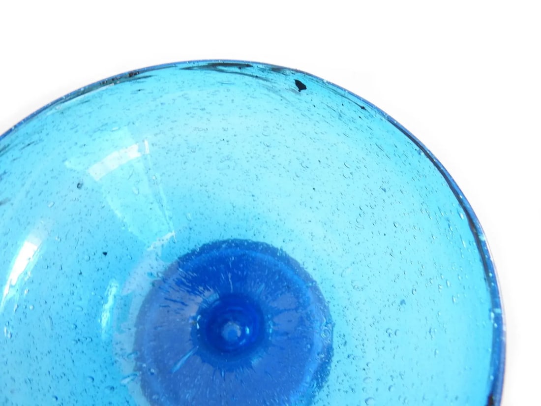 Cobalt Blue Recycled Hand Blown Glass Pedestal Ice Cream Sherbet Bowls- Set of 4 - 10