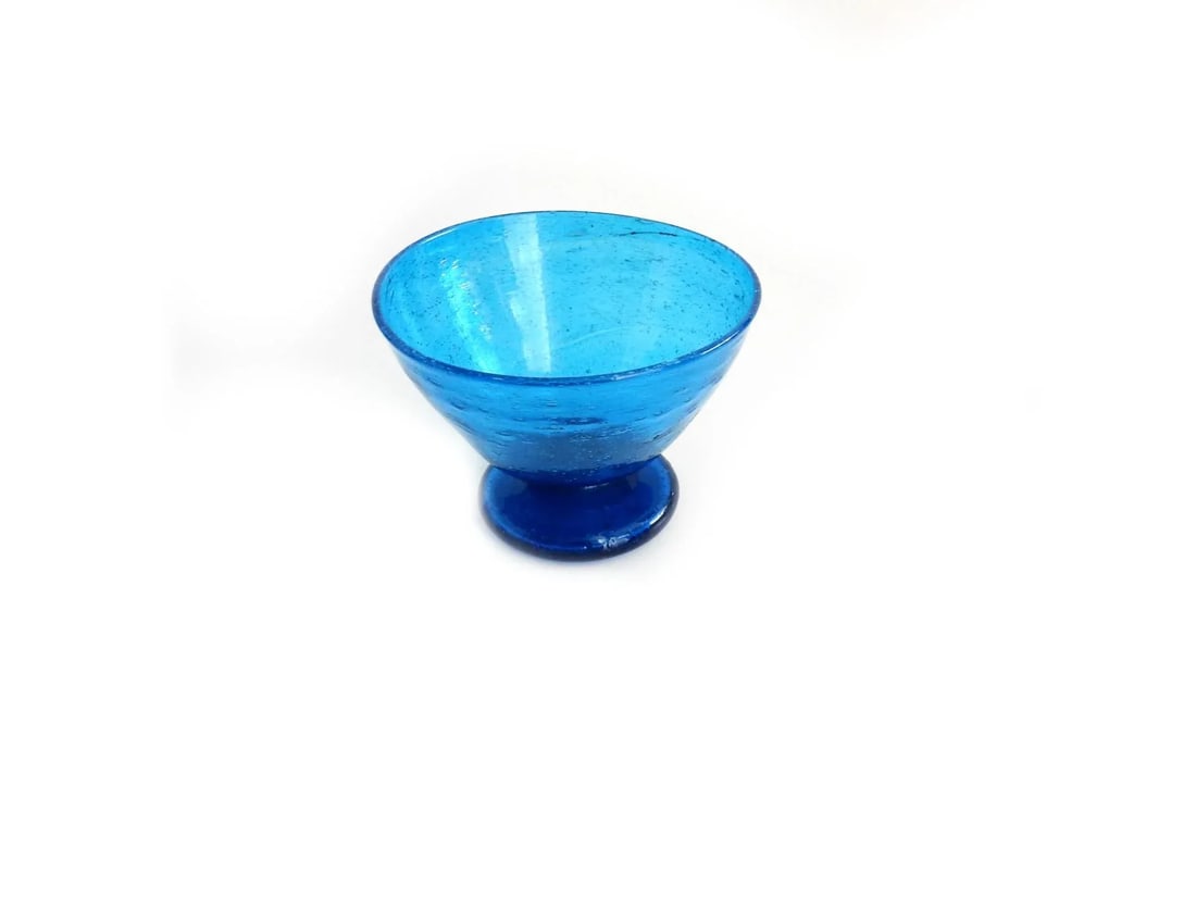Cobalt Blue Recycled Hand Blown Glass Pedestal Ice Cream Sherbet Bowls- Set of 4 - 12