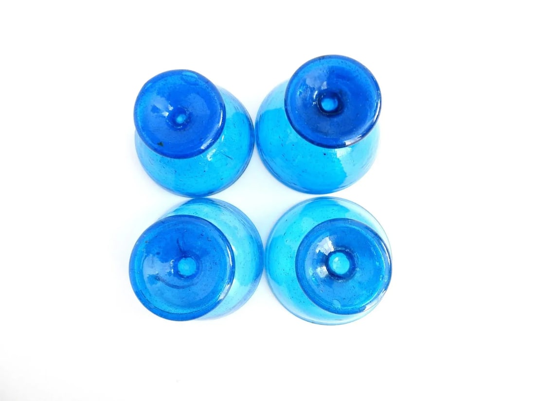 Cobalt Blue Recycled Hand Blown Glass Pedestal Ice Cream Sherbet Bowls- Set of 4 - 9
