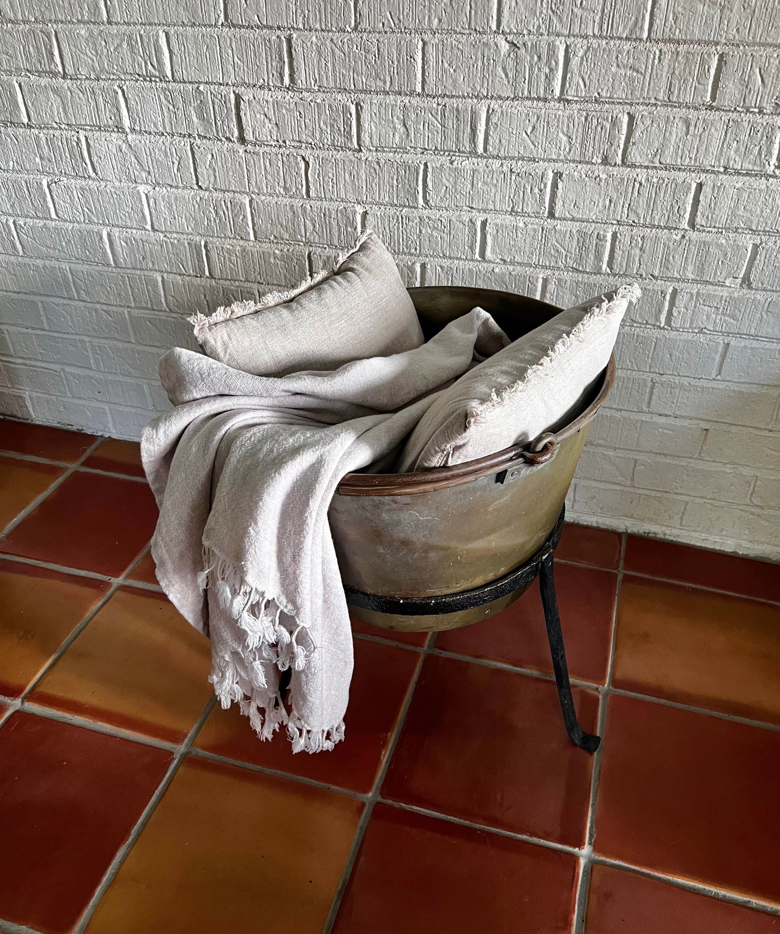 Antique Early American Brass Sugar Kettle With Hand-Hammered Iron Stand - 11