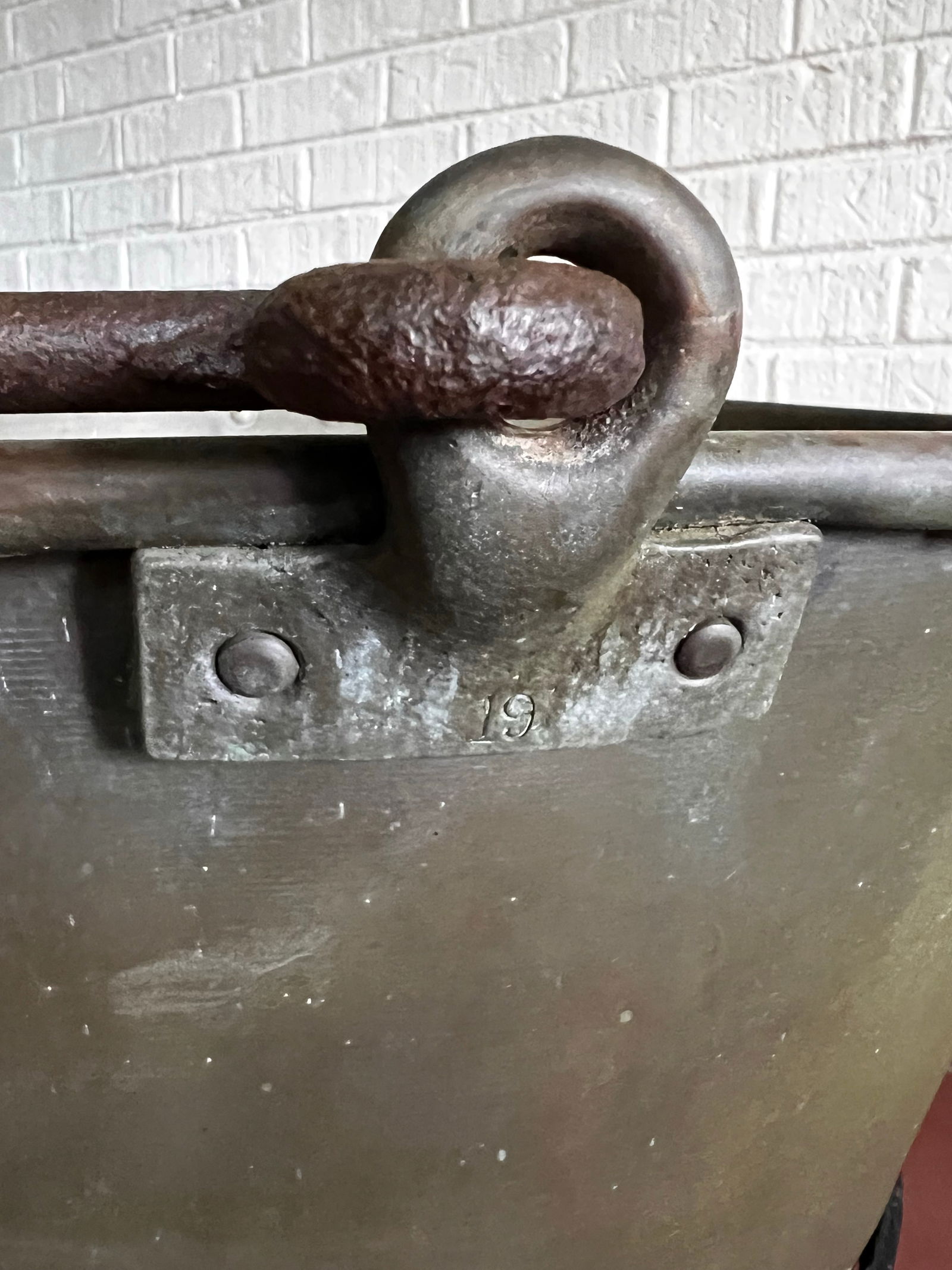 Antique Early American Brass Sugar Kettle With Hand-Hammered Iron Stand - 5