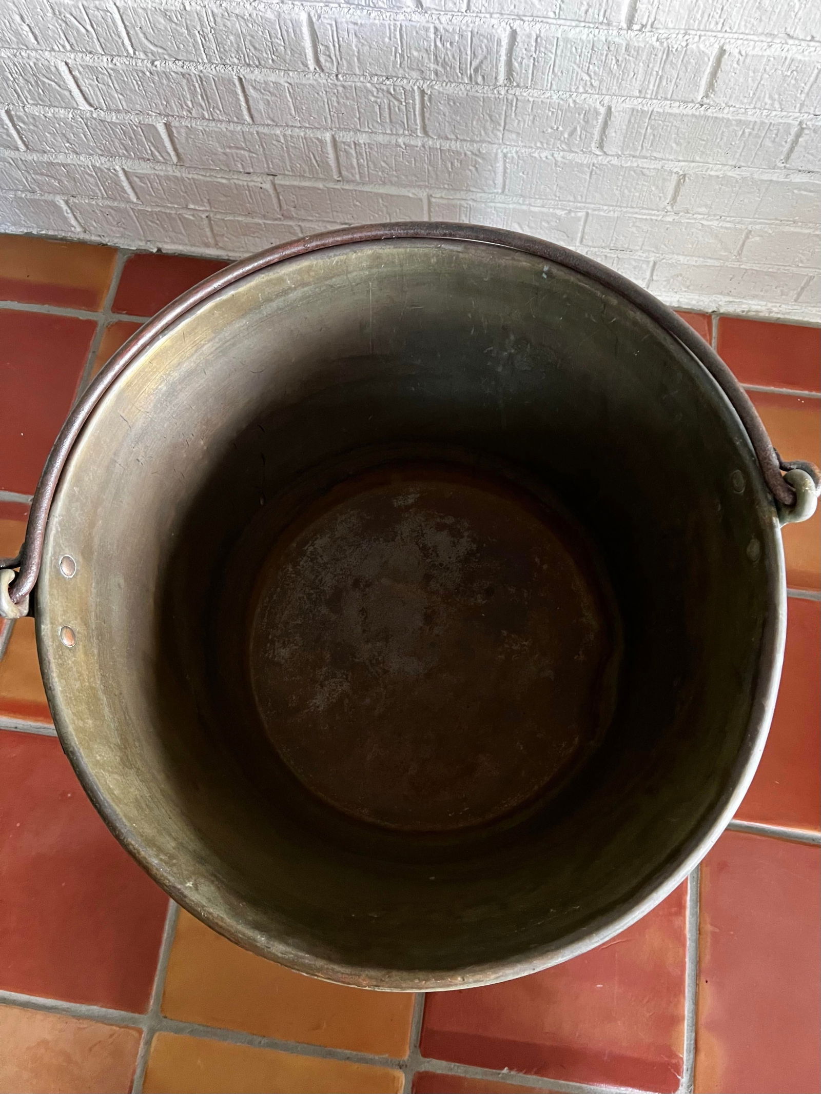 Antique Early American Brass Sugar Kettle With Hand-Hammered Iron Stand - 6