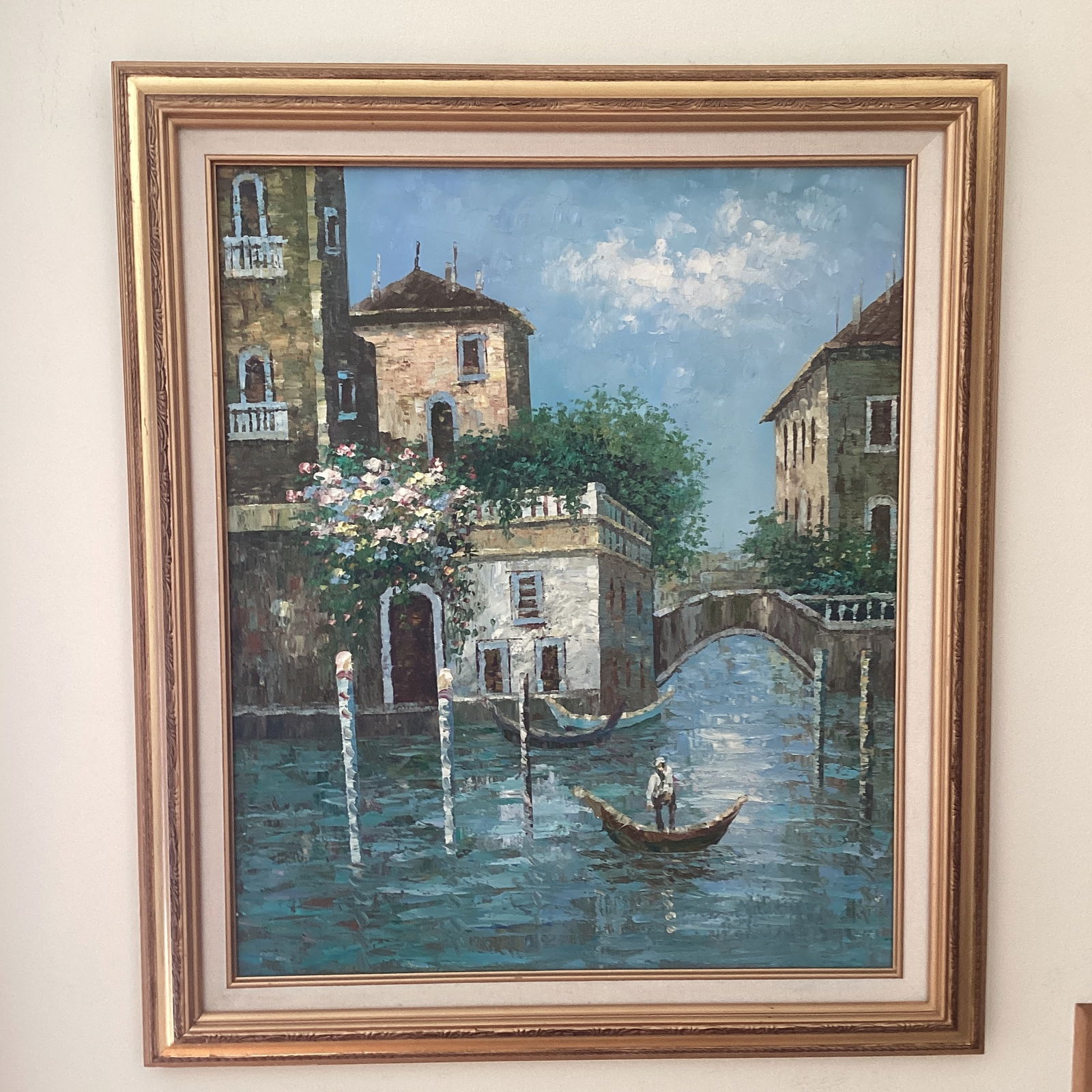 Mid 20th Century Oil on Canvas Painting Venetian Street Scene Framed - 12