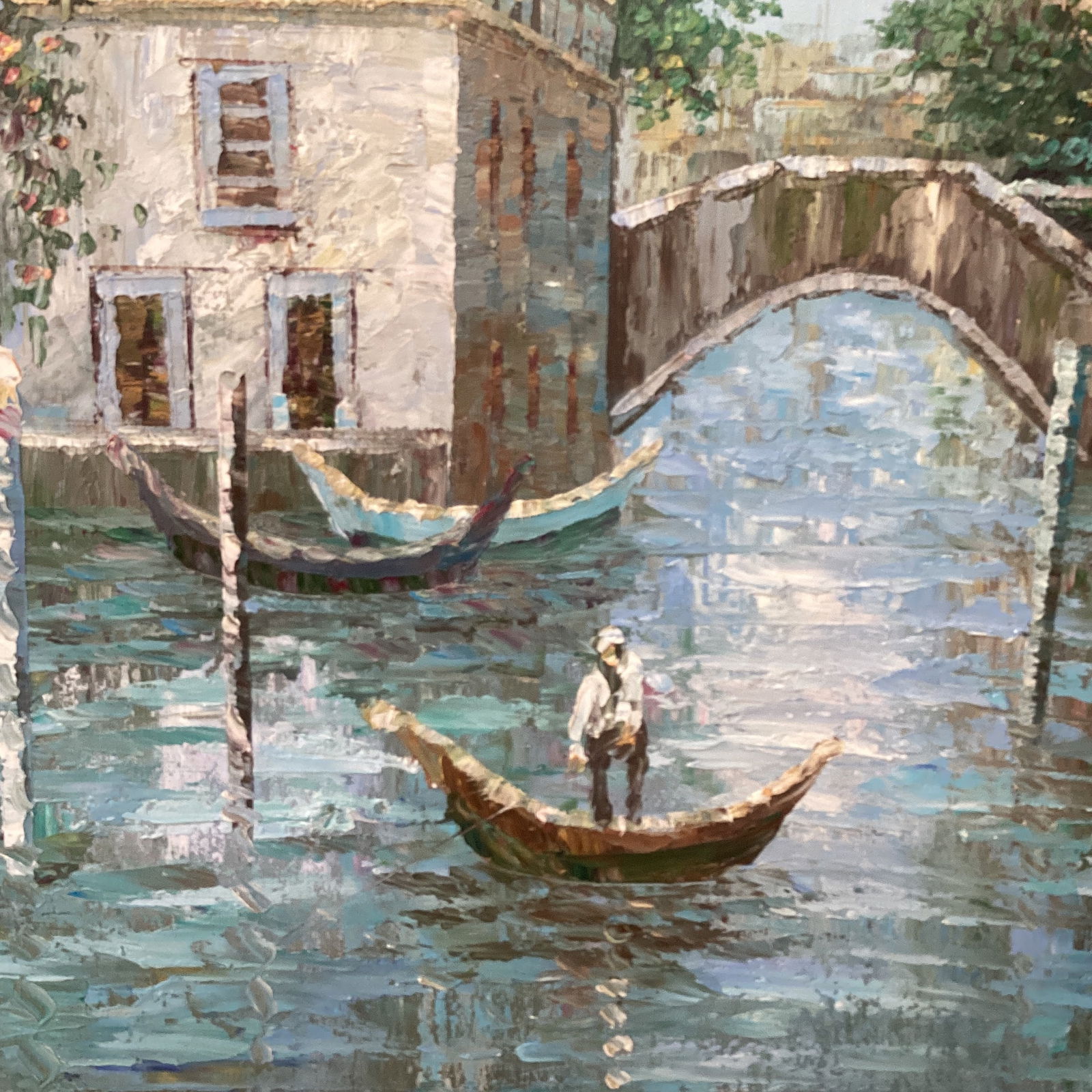 Mid 20th Century Oil on Canvas Painting Venetian Street Scene Framed - 6