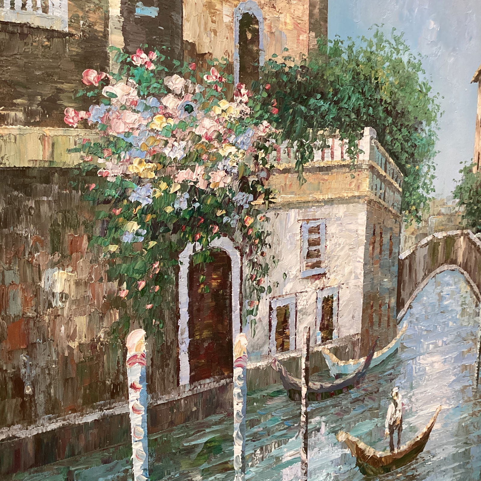 Mid 20th Century Oil on Canvas Painting Venetian Street Scene Framed - 8