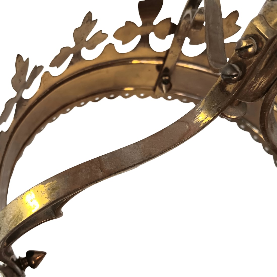 1950s Vintage Gothic Brass Canopy Bed Crown Fleur De Lis - 10