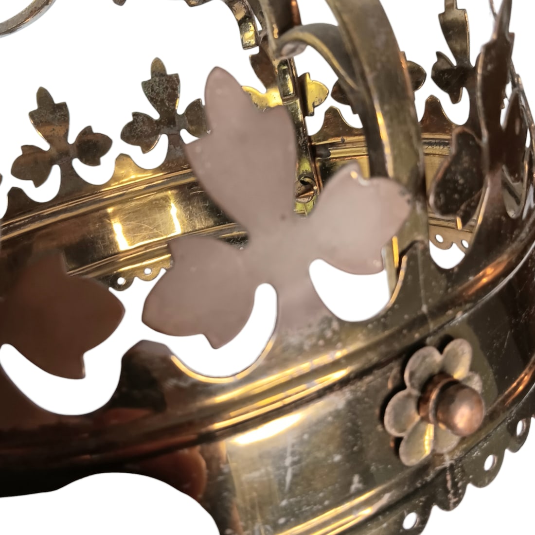 1950s Vintage Gothic Brass Canopy Bed Crown Fleur De Lis - 11