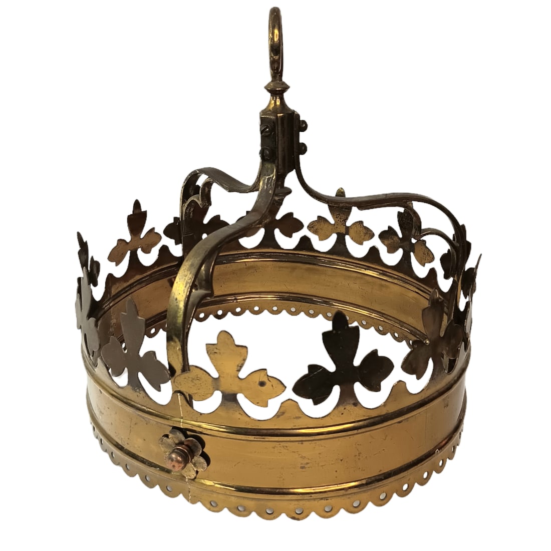 1950s Vintage Gothic Brass Canopy Bed Crown Fleur De Lis - 2