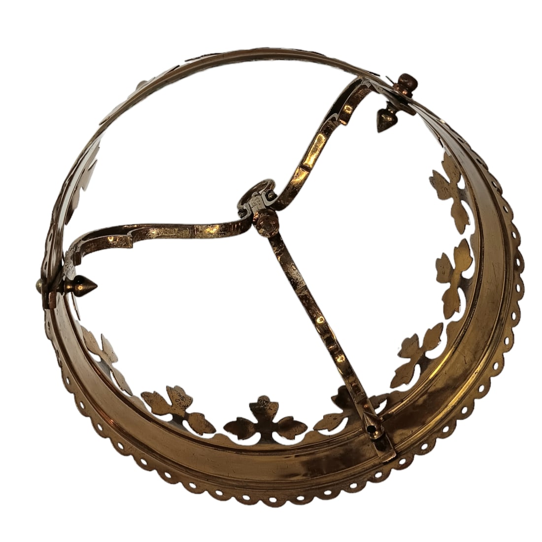 1950s Vintage Gothic Brass Canopy Bed Crown Fleur De Lis - 4