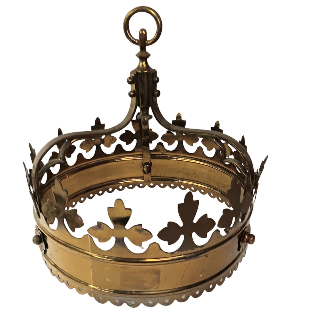 1950s Vintage Gothic Brass Canopy Bed Crown Fleur De Lis - 5