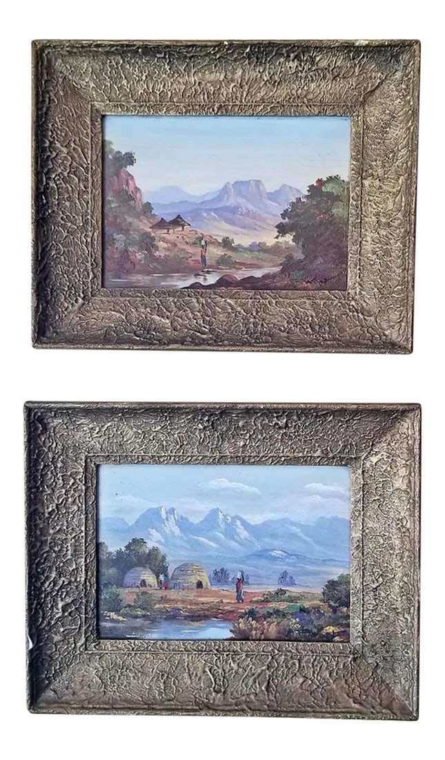 20c Oil on Boards by Percy Wort of Natal South African Scenes - a Pair: A pair of lovely little oil on boards by desirable South African Artist.....Percy Wort (Born 1900). Early-20th Century ....... circa 1930.....both signed on the front.....scenes from Bergville, Natal.