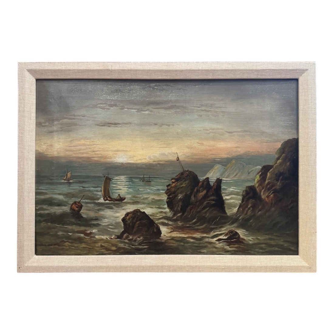 Mid 20th Century Sea Oil Painting With Linen Frame (1 of 9)