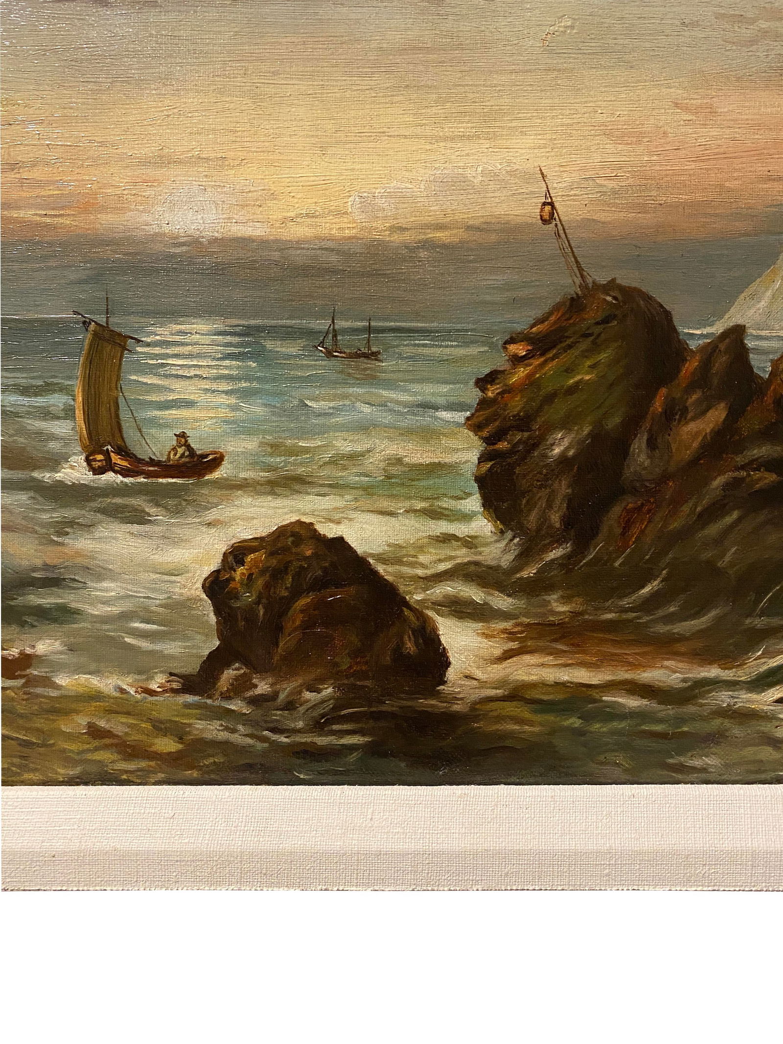 Mid 20th Century Sea Oil Painting With Linen Frame - 7