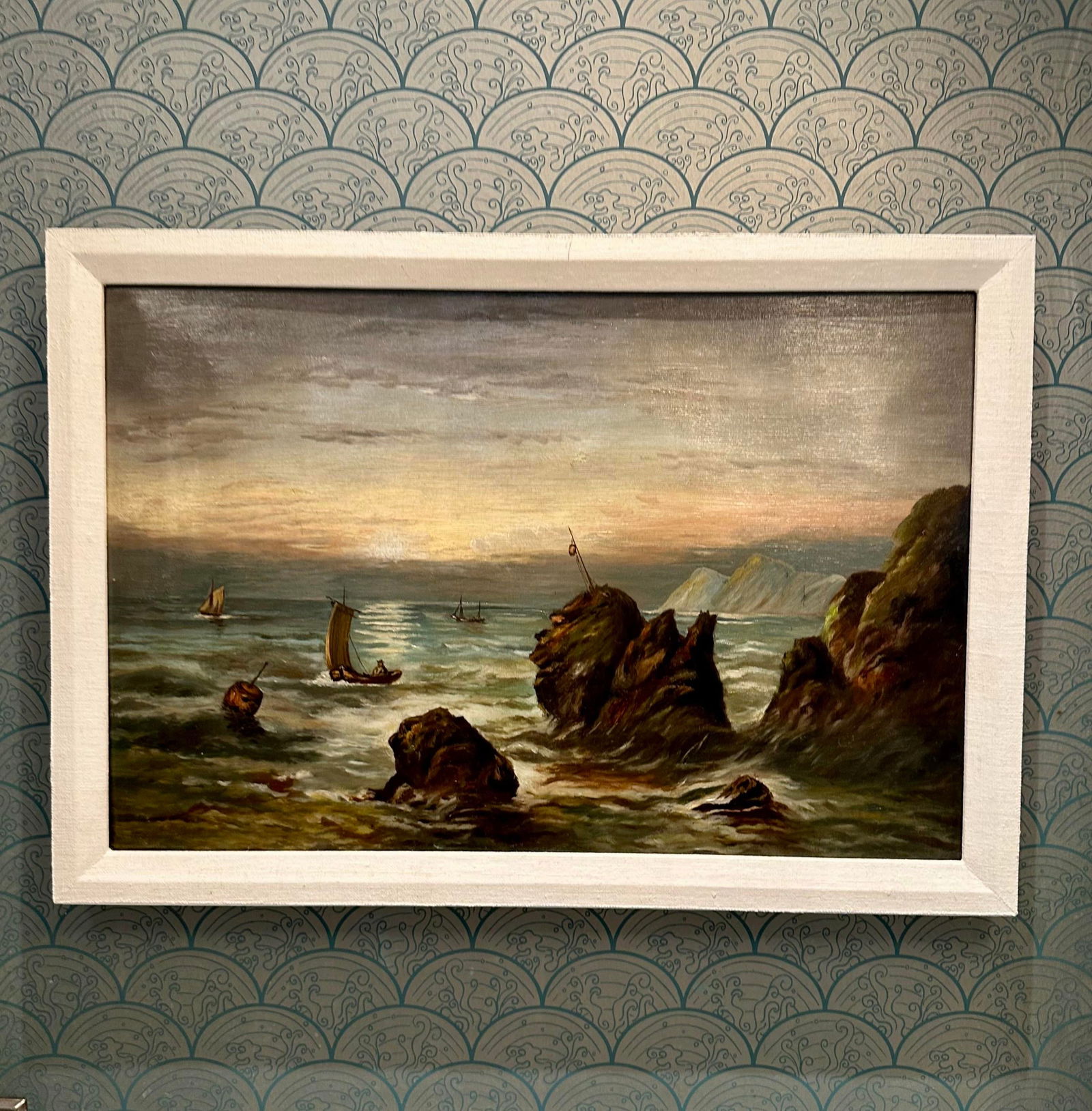 Mid 20th Century Sea Oil Painting With Linen Frame - 9